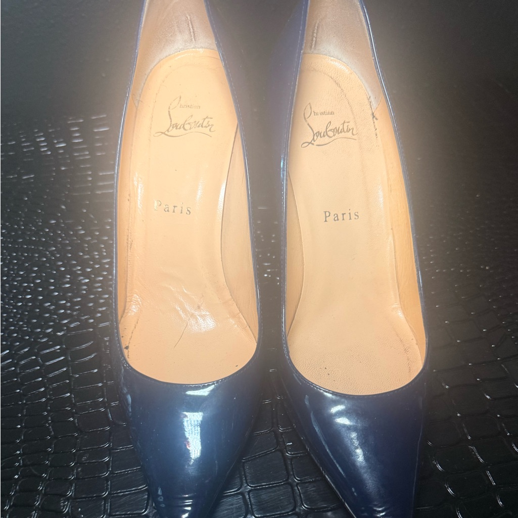 Christian Louboutin Glossy Navy Patent Pointed Pumps